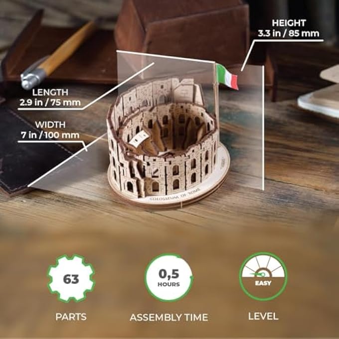 ROME COLOSSEUM 3D PUZZLE FOR ADULTS - MODEL KITS WOODEN PUZZLE HOBBIES FOR MEN - 3D PUZZLE FOR ADULTS - WOODEN MODEL KIT FOR BUILDING - Image 2